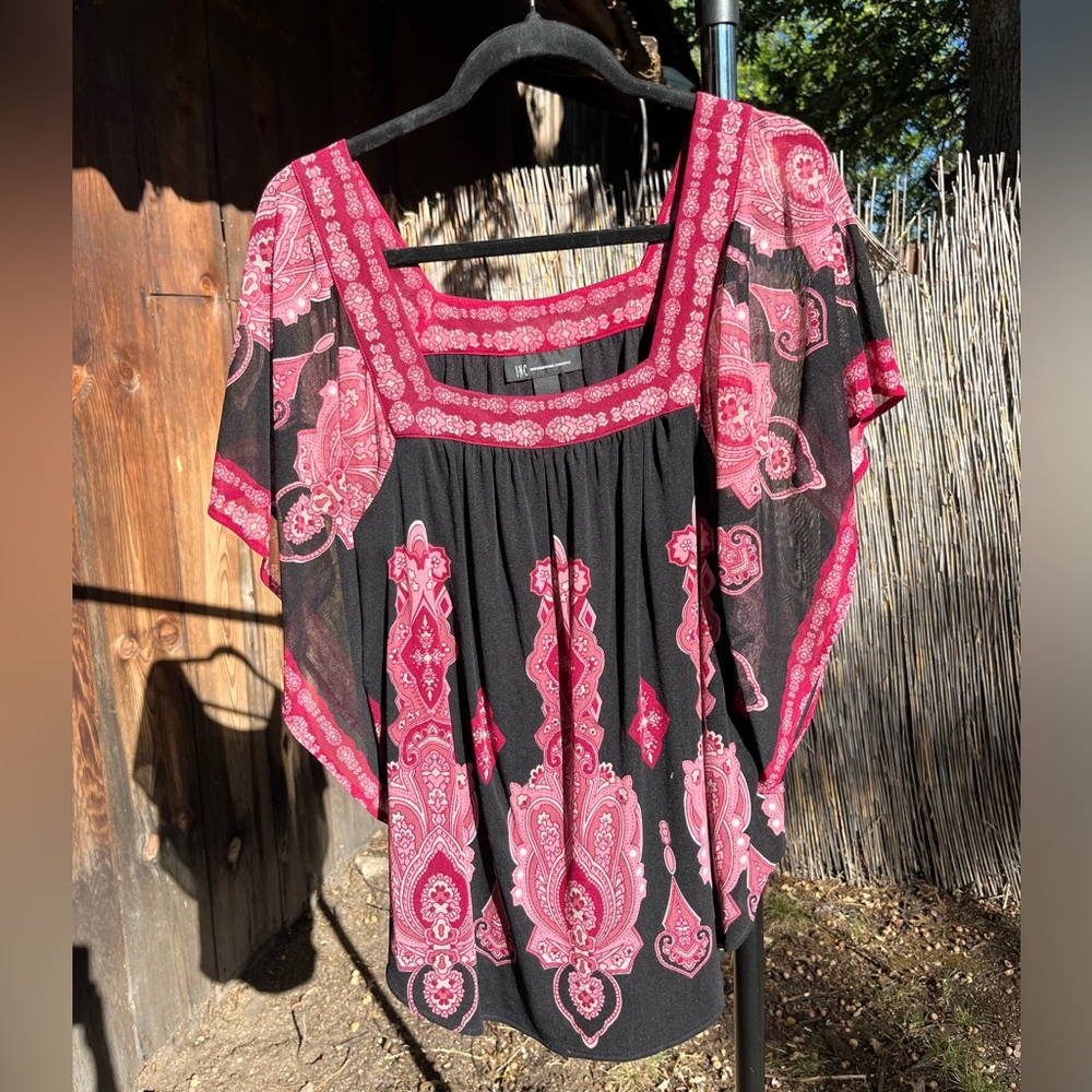 Y2k pink & black paisley butterfly top ✨💖🌚